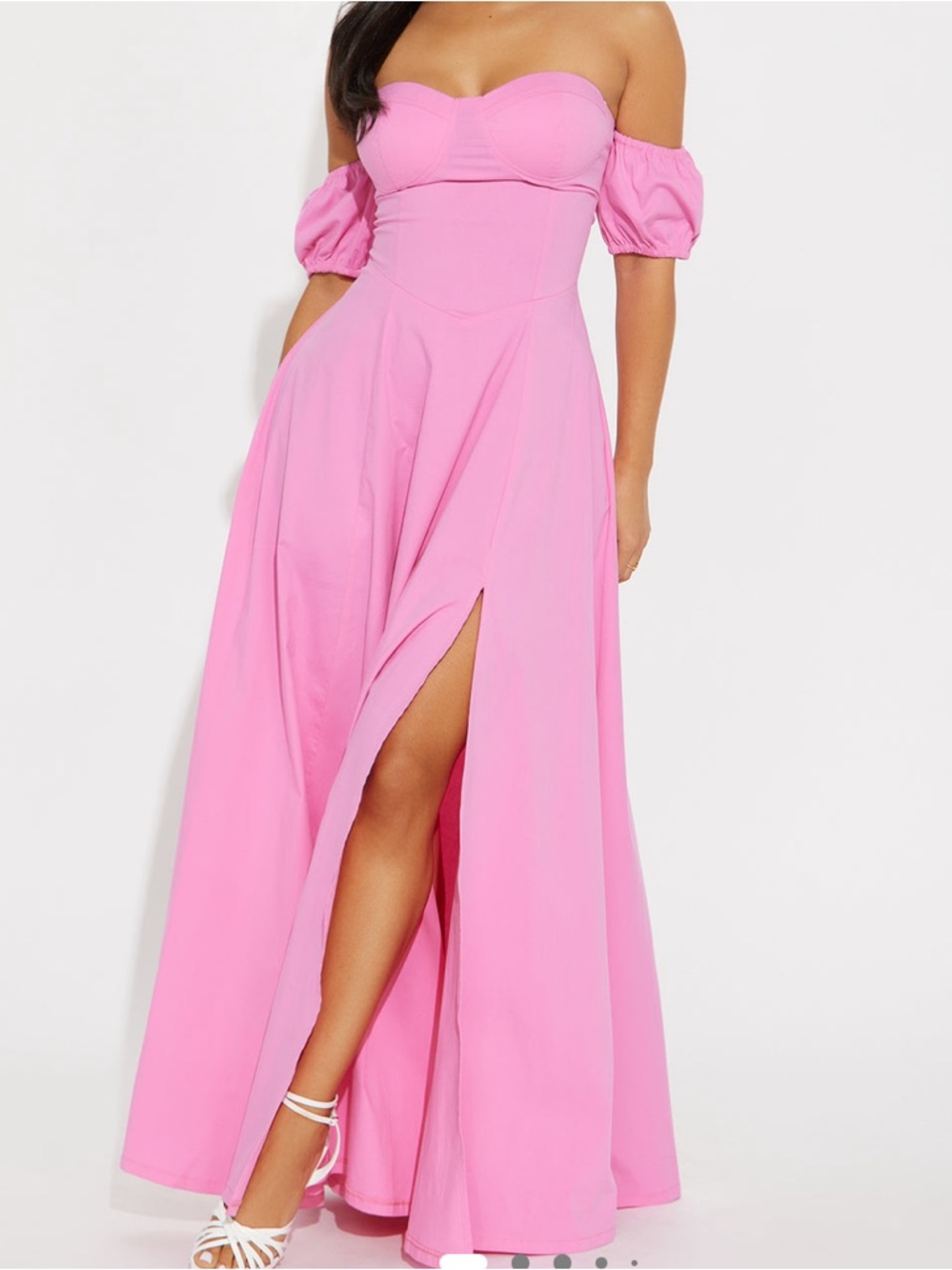 Fashion Nova Pink Off-Shoulder Maxi Dress with Front Slit